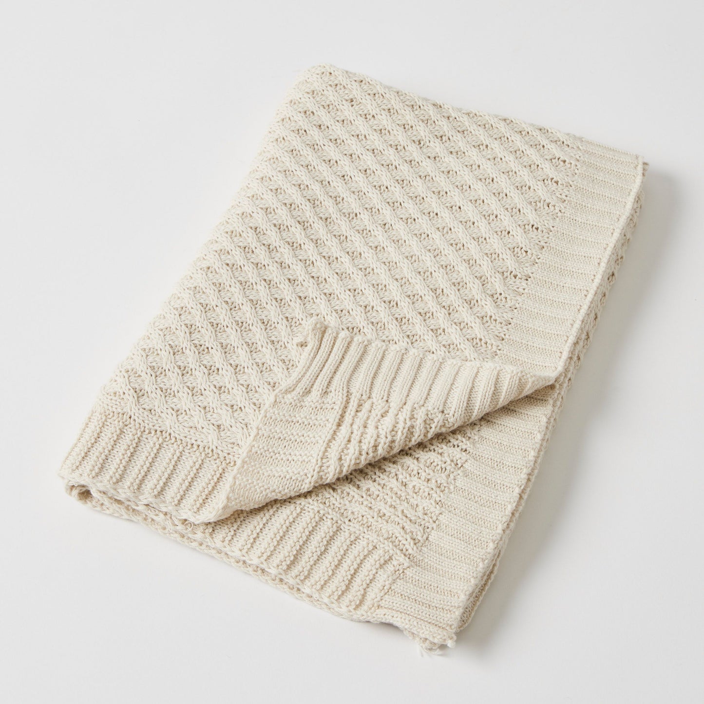 Jiggle & Giggle Cream Basket Weave Knit Blanket