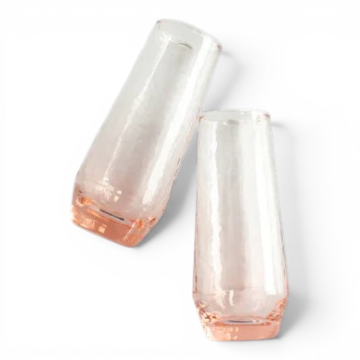 Handblown Hammered Champagne Flutes Blush (Set of Two)