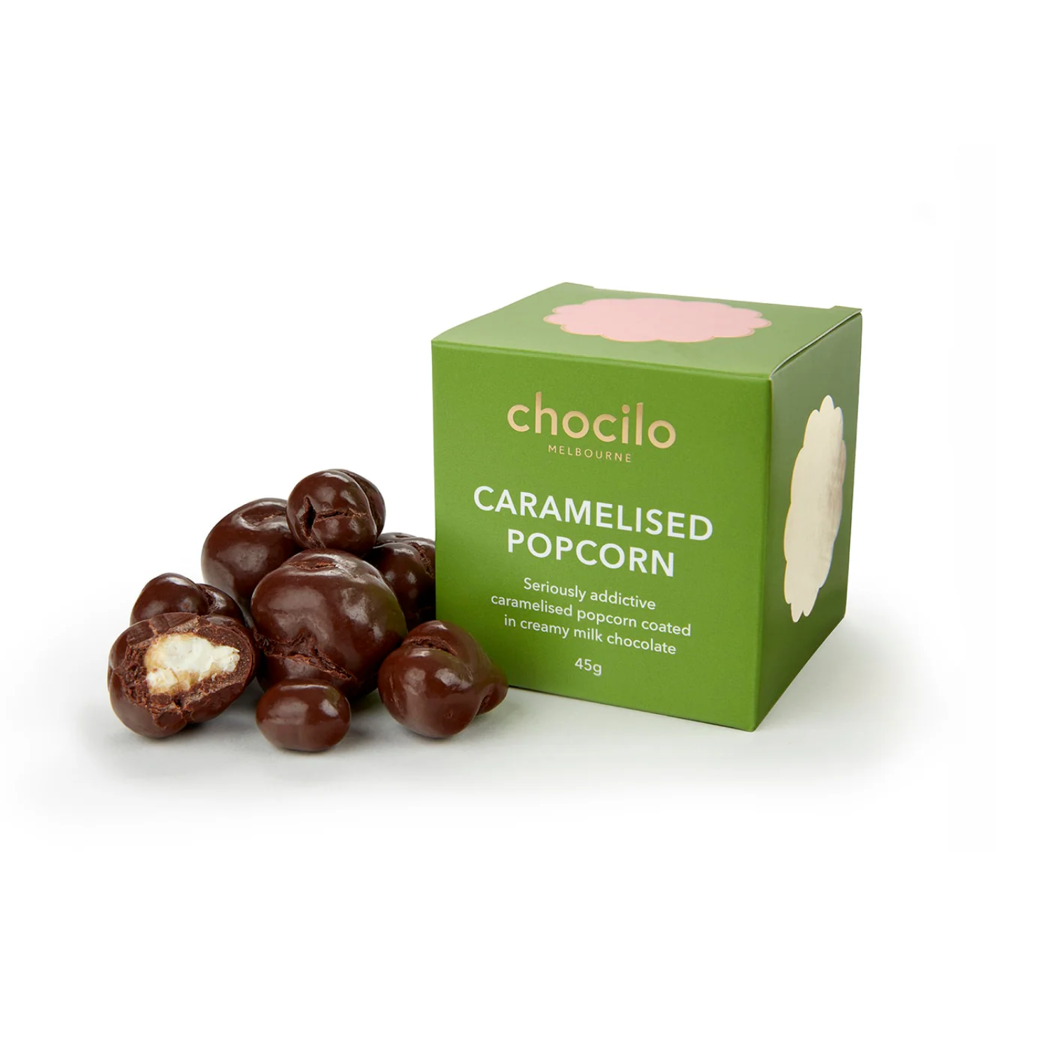 Caramelised Popcorn in Milk Chocolate Gift Cube - 45g