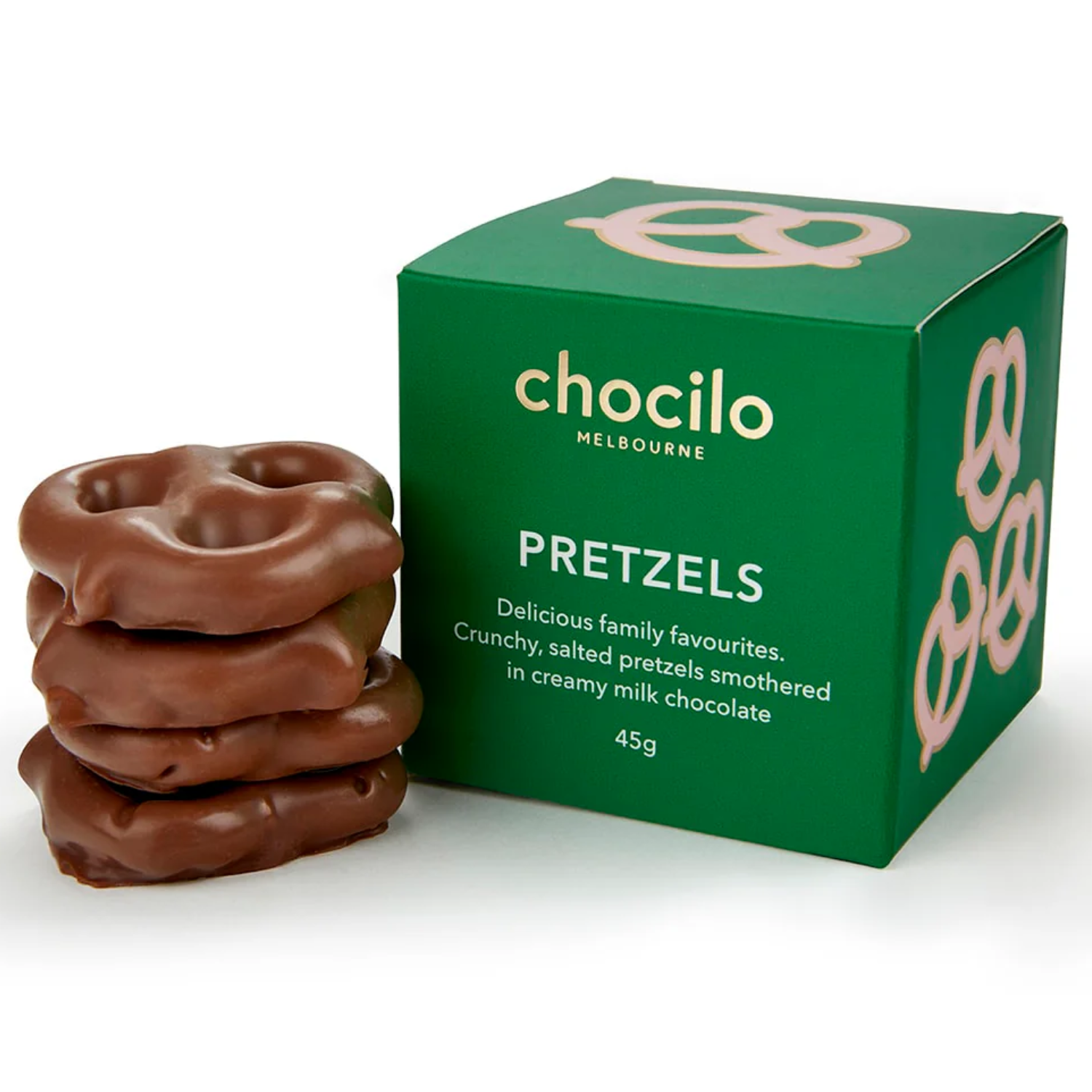 Chocilo Pretzels in Milk Chocolate Gift Cube 45g