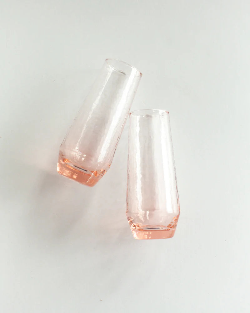 Handblown Hammered Champagne Flutes Blush (Set of Two)