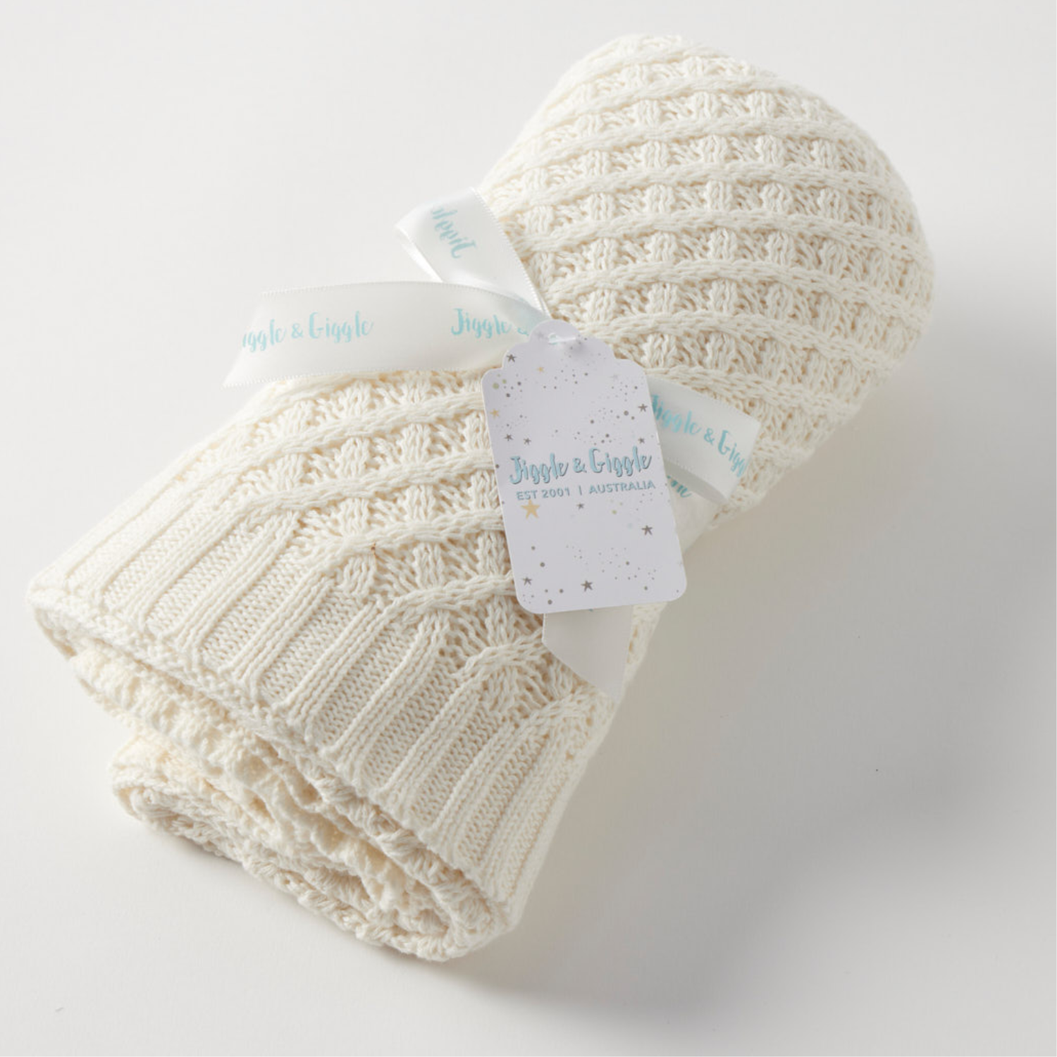 Jiggle & Giggle Cream Basket Weave Knit Blanket