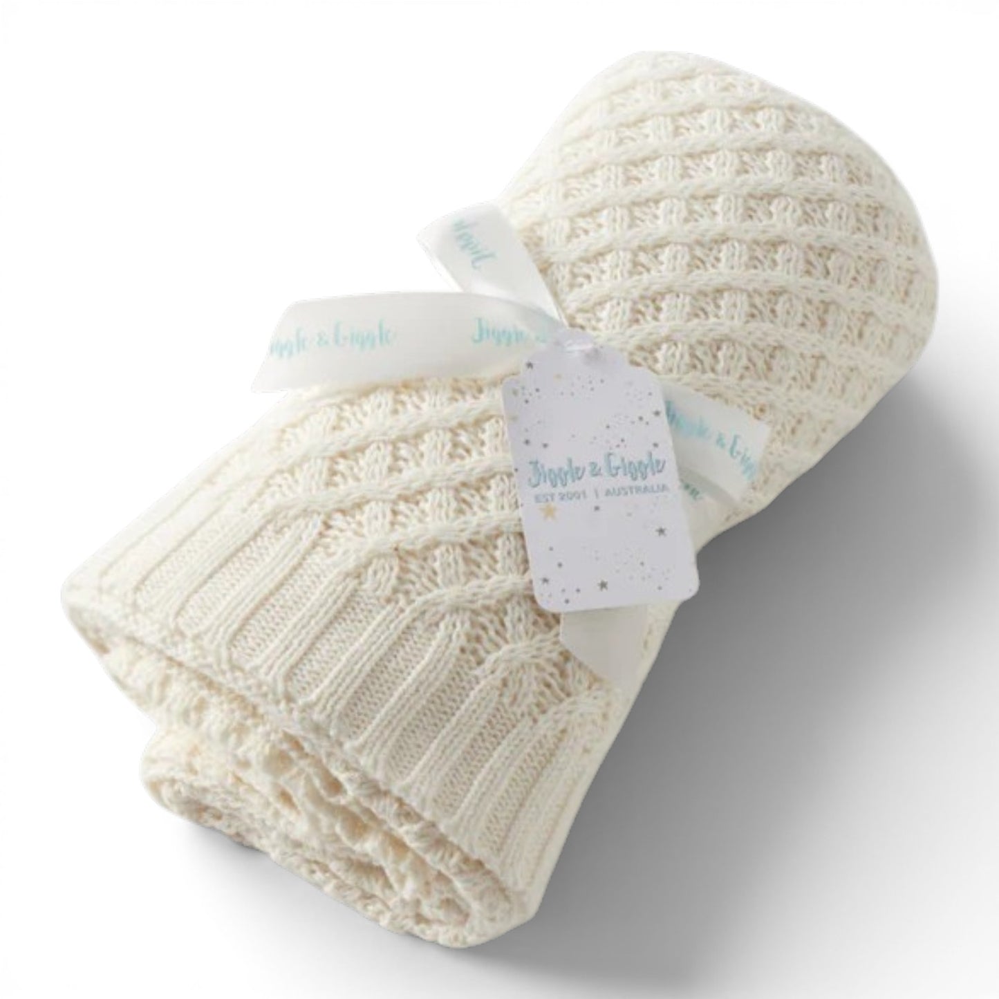 Jiggle & Giggle Cream Basket Weave Knit Blanket
