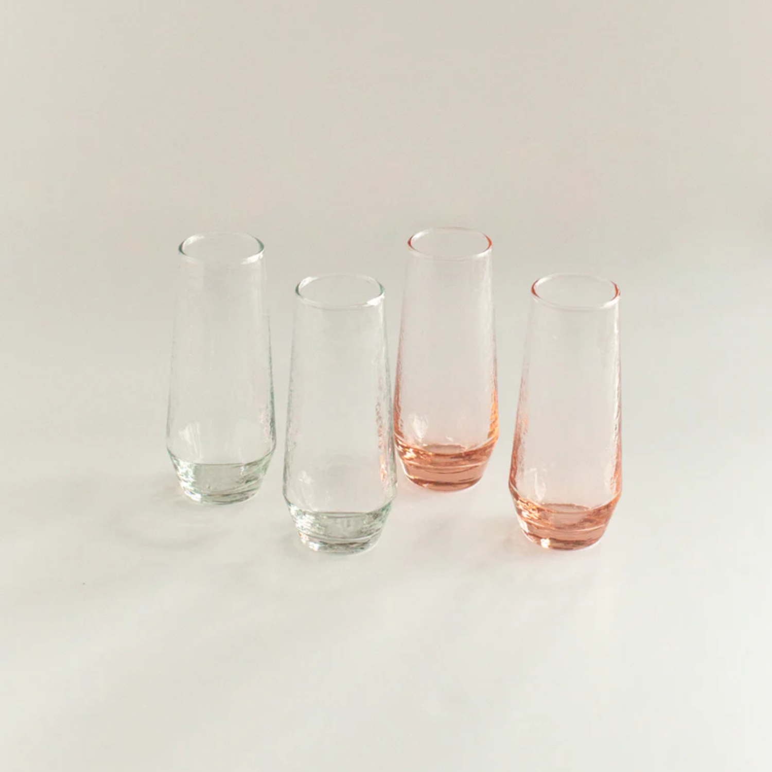 Set of 2 Handblown Hammered Champagne Flutes in blush
